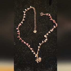 Estate Gold and Pink Beaded Elephant Necklace *Read